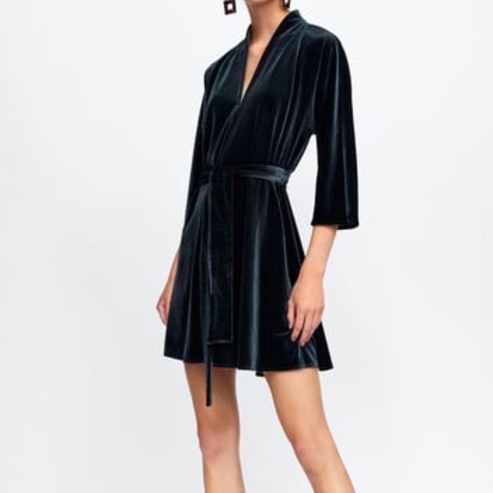 Zara Green Velvet wrap Dress